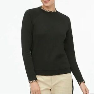 J.Crew Factory Women Med Black Woven Leopard Ruffleneck Zip Pullover Sweatshirt